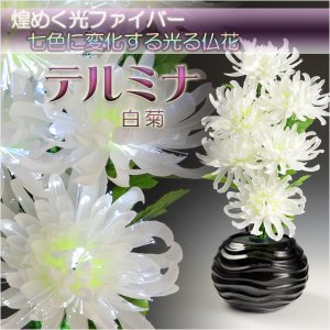 画像: 光ファイバー使用の光る仏花【7色に変化する煌めくお花　テルミナ：白菊】新盆　初盆　お盆用品　盆提灯　盆花　仏壇用仏具　送料無料