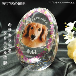 画像: かわいいクリスタルペット位牌【ピュアラブ　エッグ　サイズC】【UV＋２Dレーザー】犬の位牌　猫の位牌　ペット供養 送料無料